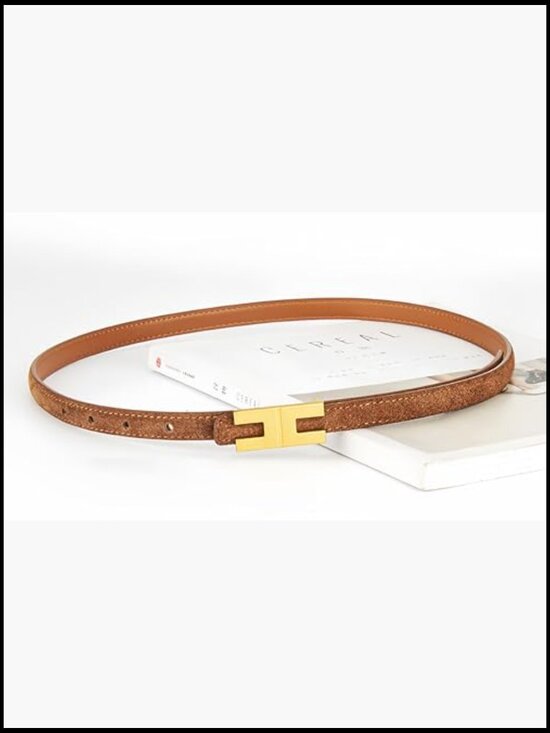 Skinny Suede Belt with Shiny Gold Buckle for Jeans Dresses main image 6